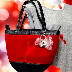 Conroe Red Suede And Black Leather Bucket Bag With Purse Charms